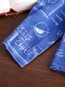 Baby Boy's Blue Casual Loose Fit Workwear Denim Two-Piece Set With Printed Digits And Pockets - Medium Wash - View 5