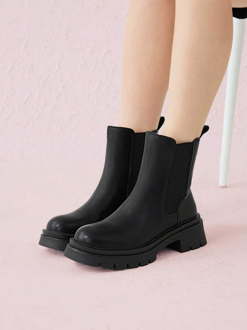 CUCCOO DOLLMOD Women Minimalist Thick Sole Fashion Versatile Chelsea Fashion Outdoor Black Boots Vacation Shoes Summer Halloween