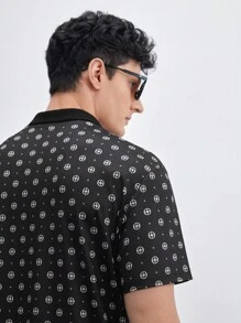 AKNOTIC Business Casual Men's Knitted Pattern Printed Slim Fit Short Sleeve Polo Shirt, Suitable For Summer