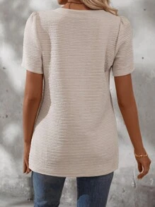 SHEIN LUNE Square Neck Textured Short Sleeve Casual T-Shirt - Apricot - View 2