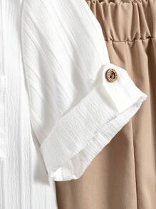 男童白色休闲长袖衬衫和卡其色裤子 2 件套，适合上学、聚会、郊游、优雅造型，4-7 岁 - 彩色 - 查看 4