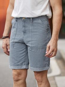 Manfinity Homme Shorts de mezclilla para hombre, con estampado de rayas