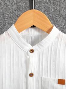 男童白色休闲长袖衬衫和卡其色裤子 2 件套，适合上学、聚会、郊游、优雅造型，4-7 岁 - 彩色 - 查看 6