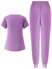 Uniforme de mujer de tela elástica suave, conjunto de uniformes de enfermería tipo running, bata quirúrgica transpirable con bolsillos