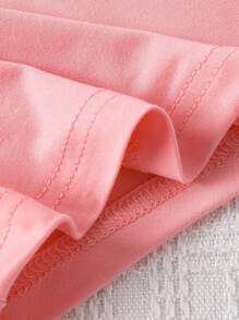 SHEIN Vintaside Kids Baby Girls Fun Letter Printed Short Sleeve Top And Flared Pants Set, Spring/Summer - Pink - View 3