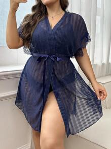 Sexy Plus Size Sheer Gold & Silver Threaded Nightgown