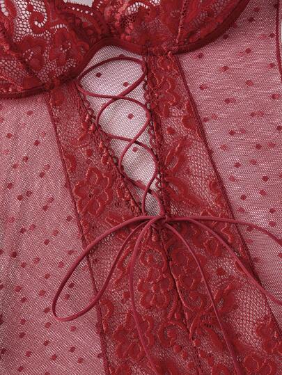 Seduluxe Contrast Kanten Mesh Verleidelijke Bodysuit Lingerie, 1pc Going Out view 3