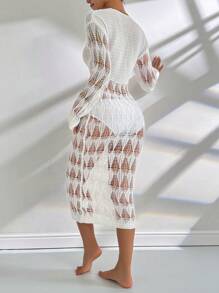 SHEIN LUNE 女士白色V領空心針織裙 - 白色 - 查看 2