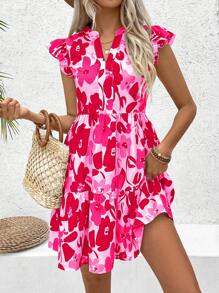 Breezaya Váy xòe viền in hoa - Màu Hồng Tươi - Xem 5