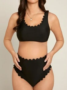 SHEIN Maternity Scallop Trim Bikini Set Summer Beach - Black - View 1