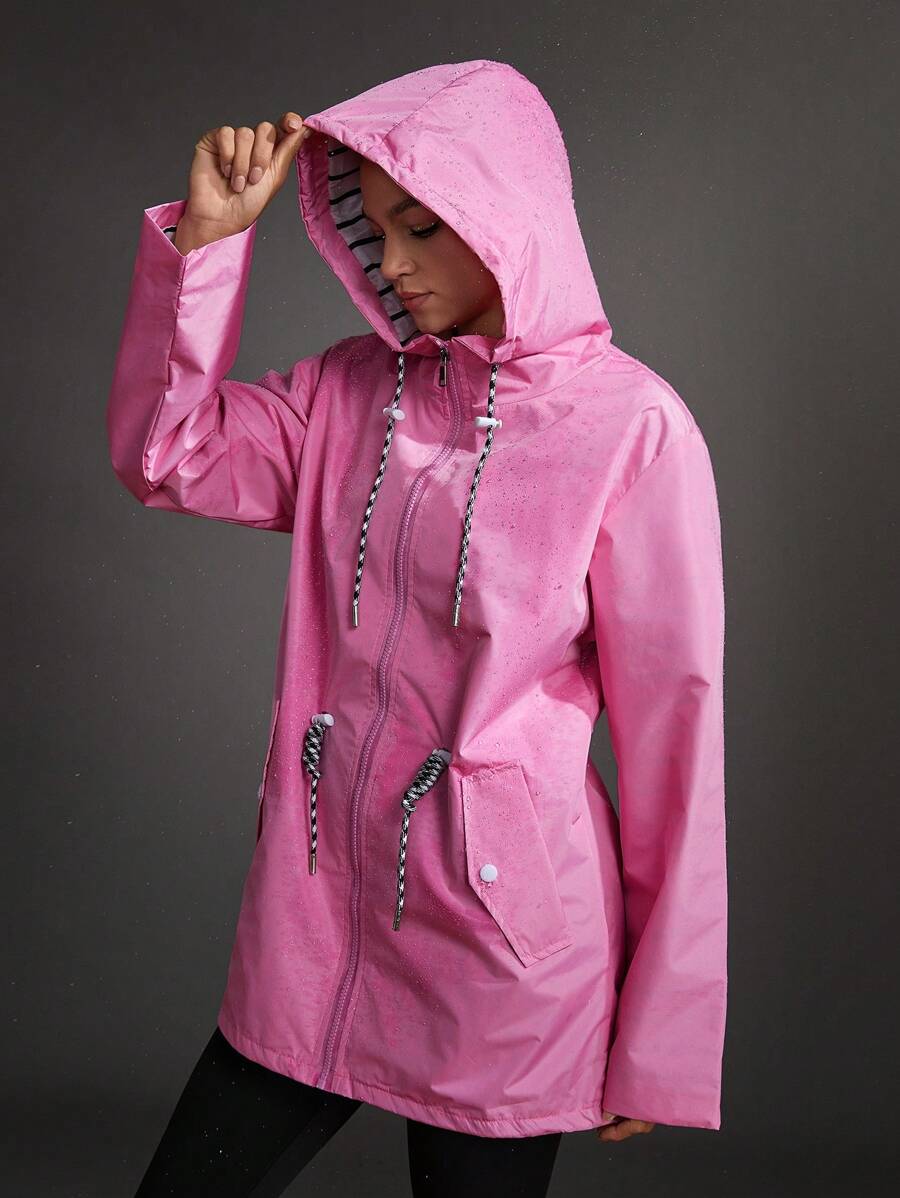 Chaqueta Deportiva con Capucha, Mangas largas y cordón ajustable sólido - Rosa - Ver 1