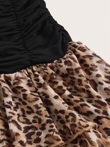 SHEIN ICON Cheetah Print Y2k Sexy Bodycon Leopard Print Layered Dress Hem Strapless Women's Dress Black Tube Dress Beach Women Outfits Rave Festival Outfits