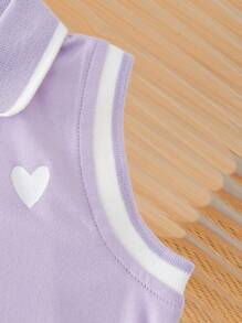 SHEIN 2 Bộ áo thun có cổ và váy denim phong cách đường phố thường ngày cho bé gái, trang phục Xuân/Hè - Màu tím - Xem 3