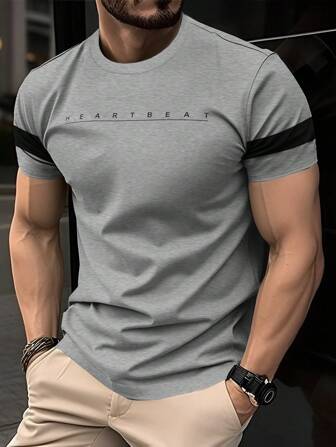 Manfinity Homme Men's Summer Casual Short Sleeve T-Shirt With Letter Printing And Round Neck