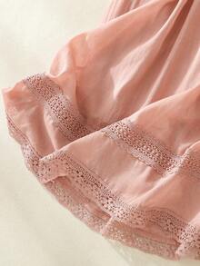 Falda estilo lino con forro, cintura elástica, bordada, largo hasta el tobillo, para primavera y verano - Rosa vieja - Ver 6