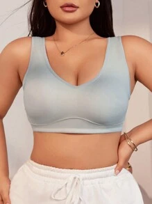 SHEIN 大尺碼簡單純色無鋼圈內衣 - 灰色 - 查看 5