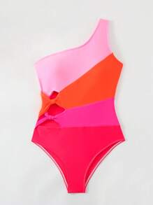 SHEIN Swim Bộ đồ tắm một mảnh đi biển mùa hè màu khối một vai - Nhiều màu - Xem 7