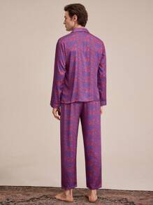 EverLounge Men Allover Print Contrast Piping Top & Pants PJ Set / Pajama Set - Multicolor - View 2