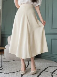 DAZY High Waist Solid Skirt For Summer - Beige - View 4