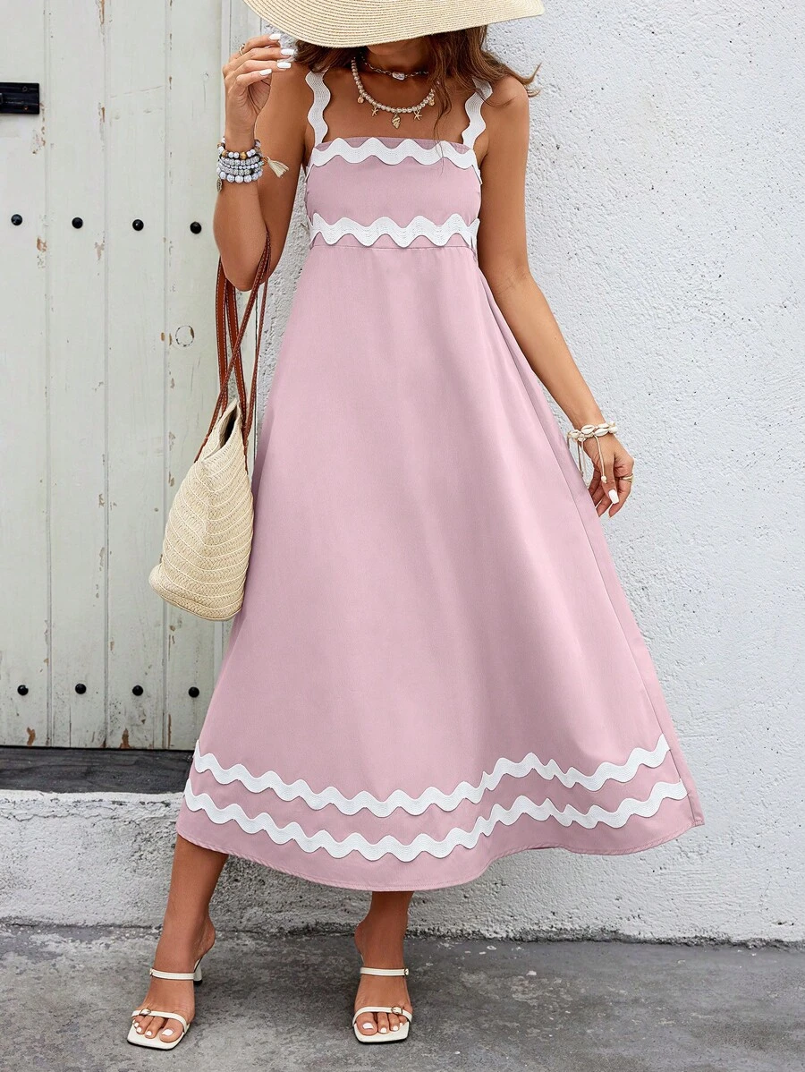 SHEIN VCAY Contrast Lace Cami Dress For Summer Vacation - Pink - View 1