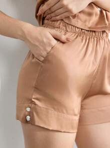 Ocili Satin Träger-Top mit Knopfleiste und Shorts Schlafanzug Set / Pyjama Set