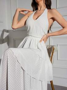 Modelyn Tie Backless Ruffle Hem Halter Dress For Summer Long Evening Dresses