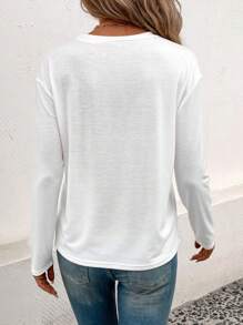 SHEIN LUNE Solid Pocket Patched Drop Shoulder Tee Fall Cloth For Women - White - View 2