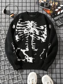 Men's Thick Vintage Knitted Sweater With Slouchy American Style & Round Neck, Fall-Winter