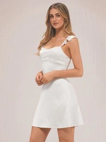 Forever 21 實色荷葉邊露腰緞面派對白色迷你裙 - 白色 - 查看 3