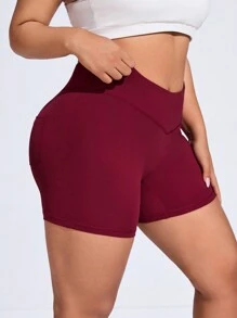 SHEIN Sports Plus Size Asymmetrical Waist Sports Shorts For Summer Spandex Short - Hot Pink - View 7