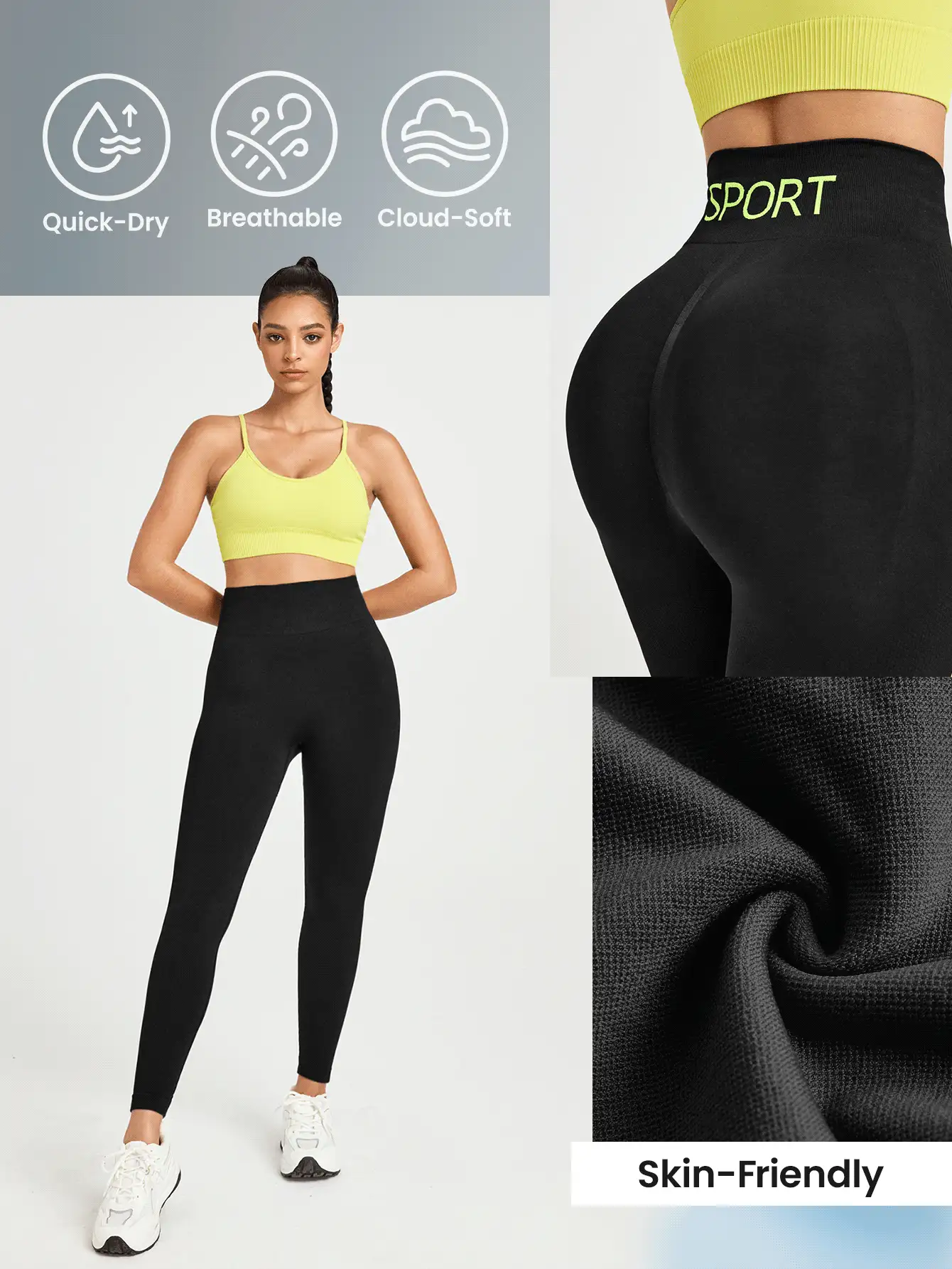 Eassivo Eassivo Mallas deportivas sin costuras de cintura ancha y gran elasticidad - Negro - Ver 3