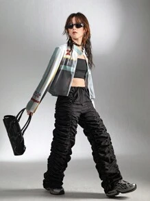 SHEIN 1件青少女短款立領外套，秋季款 - 灰色 - 查看 6