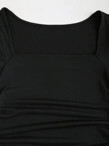 Sweetra 法式性感風格連身裙，修身顯瘦，展現迷人女性優雅 - 黑色 - 查看 4