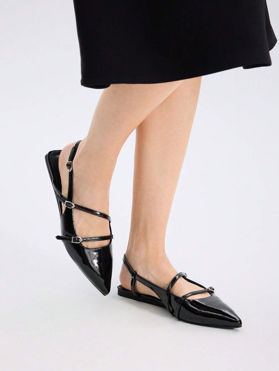 WOMEN SOLID COLOR POINTED TOE BUCKLE FLAT SHOES, FOR CHRISTMAS FALL NEW YEAR HOLIDAY, VALENTINES