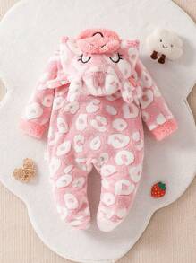 SHEIN Pijama con pies para niñas bebé, mameluco estampado de animales de invierno para bebé y niña pequeña, ropa de dormir - Rosa Pálido - Ver 2