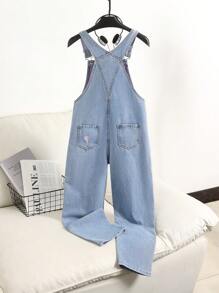 Tween Girl Cute & Elegant Medium-Wash Denim Overalls