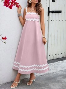 SHEIN VCAY Contrast Lace Cami Dress For Summer Vacation - Pink - View 4