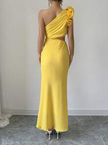 Rafferiza Vestido corto mini amarillo con flores 3D para mujer - Amarillo - Ver 2