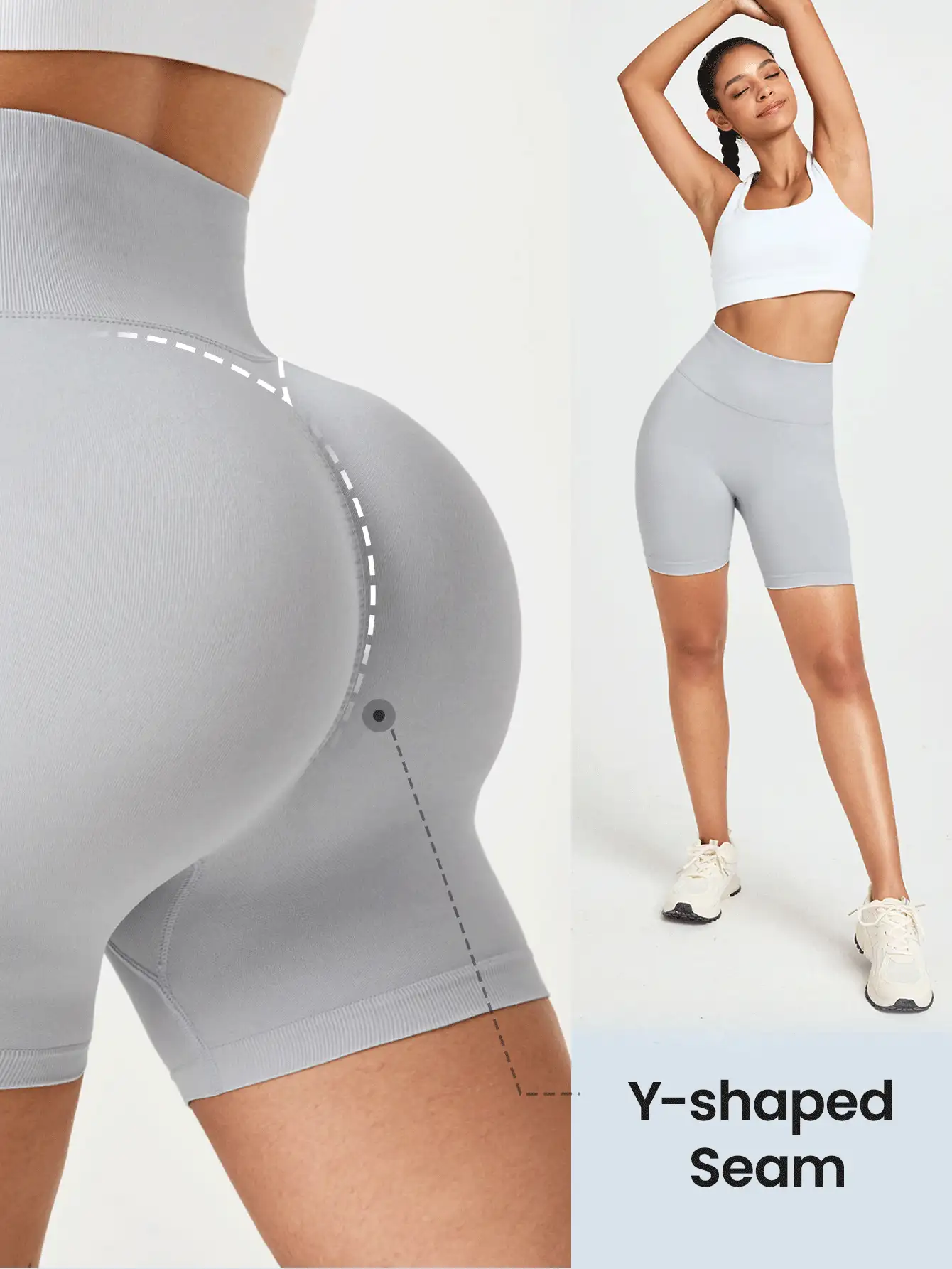 SHEIN Sports Shorts deportivos sin costuras de cintura alta y unicolor para el verano - Gris Claro - Ver 2