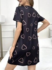 SHEIN Heart Print Round Neck Pajama Nightdress For Summer - Multicolor - View 2
