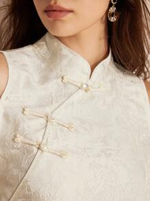 Aveloria Rosie Random Chinese-Style 3D Texture Jacquard Buckle Feather Open Shoulder Short Sleeve Women's Shirt