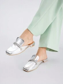 MOTF PREMIUM AND FASHIONABLE WOMEN METAL-LIKE FABRIC SQUARE-TOED FLAT SHOES