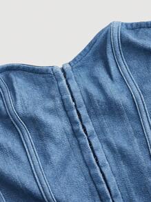 Aloruh Top sin tirantes diario de unicolor azul para mujer - Azul - Ver 3