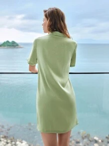Ocili Ocili Leisure Collared Textured Shell Button Short Sleeve Skirt Women's Sleep Dress