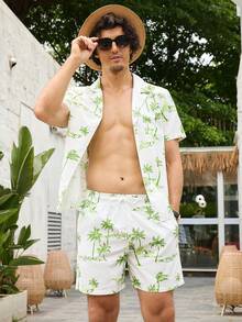 Manfinity Áo Sơ Mi & Quần Short Cổ In Họa Tiết Nhiệt Đới Cho Nam Đi Biển Mùa Hè - màu xanh lá - Xem 7