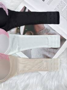 Women's Color Block Lace Patchwork Bandeau Bra 3 Piece Set - Multicolor - View 5