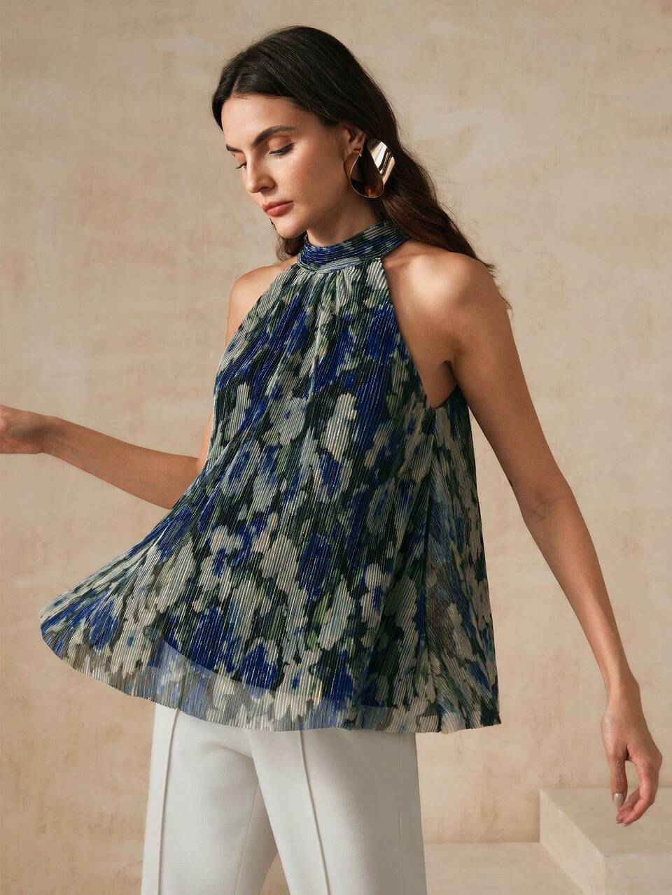 Women's Fashionable Blouse, Lightweight Chiffon Halter Neck Backless Tie Strap Loose Casual Tank Top, Suitable For Spring, Summer, Valentine's Day