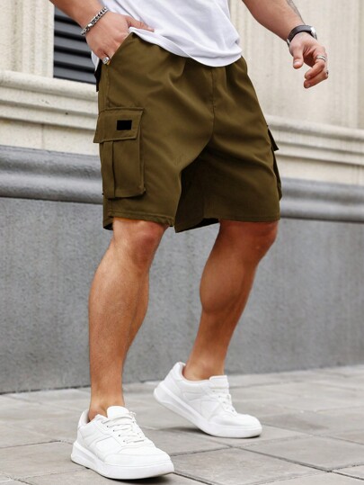 Manfinity Roughcore Calça Cargo com Bolso Aba Lateral Plus