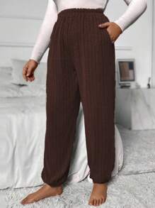 SHEIN LUNE Plus Solid Slant Pocket Sweatpants - Coffee Brown - View 6