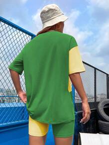 SHEIN Unity Color Block Patchwork Loose Fit Women's 2-Piece Casual Set - Green - View 2